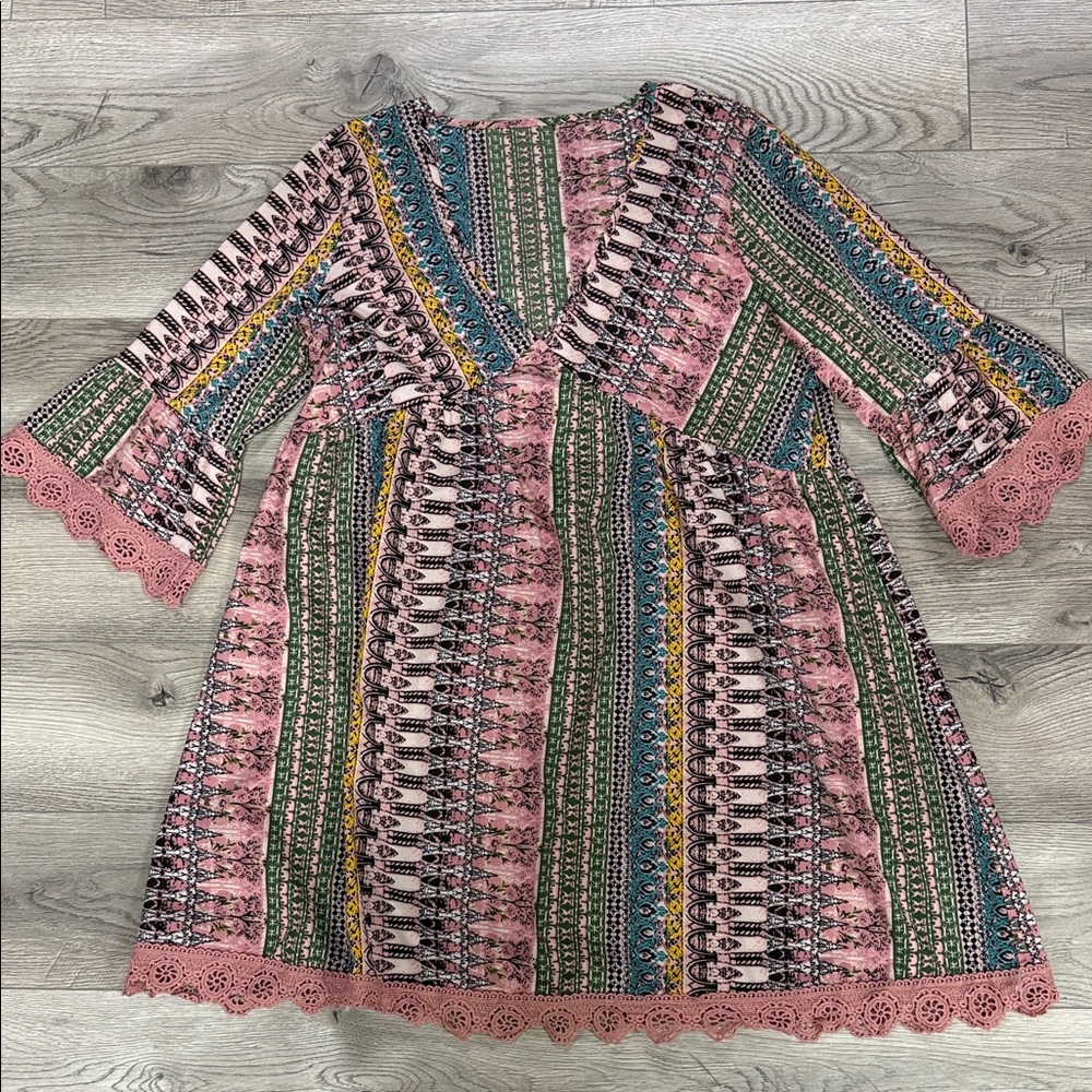 Colorful v neck butterfly sleeve summer dress
